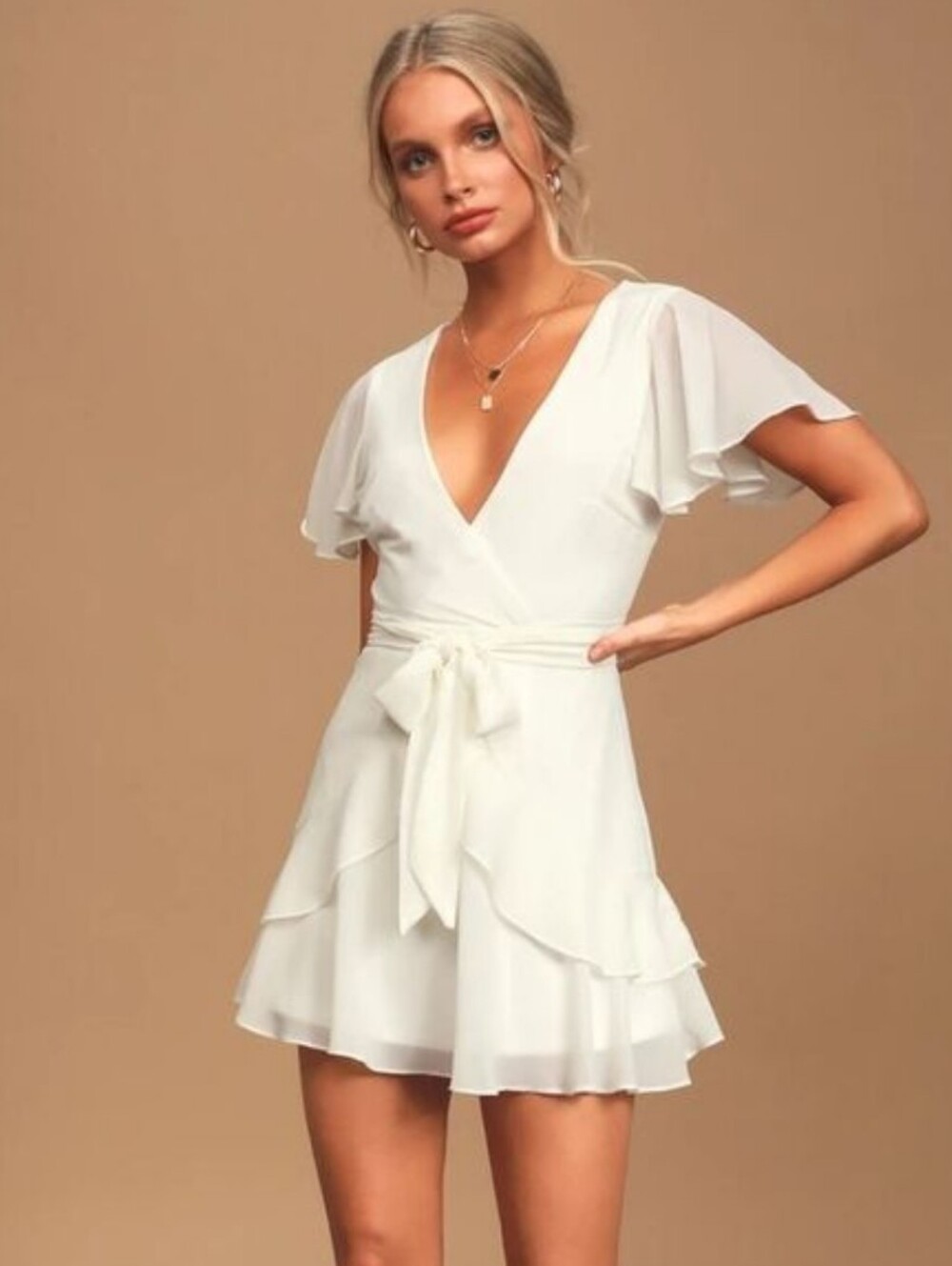 White Ruffle Wrap Dress - Elegant Women's Dress